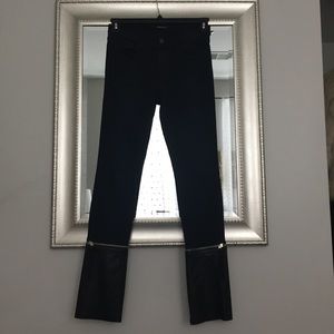 JBRAND Black Skinny Jeans w/ Genuine Leather Panel